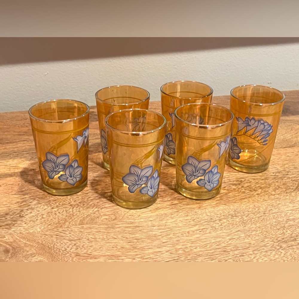 Set of six Vintage iridescent glass shot or juice glasses